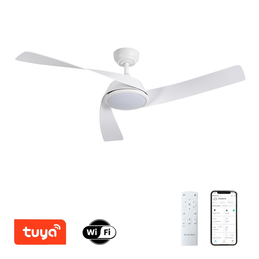 ZEVENTI - Ventilador de teto LED regulável AERYS LED/24W/230V 3000/4000/6000K Wi-Fi Tuya branco + controlo remoto