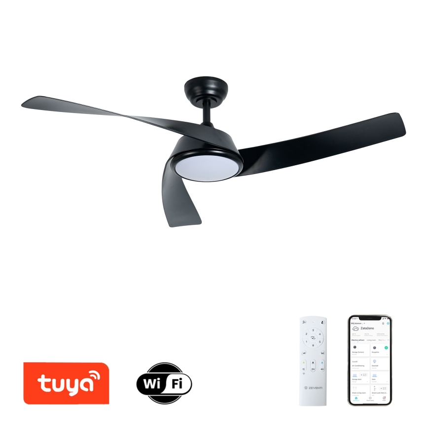 ZEVENTI - Ventilador de teto LED regulável AERYS LED/24W/230V 3000/4000/6000K Wi-Fi Tuya preto + comando remoto