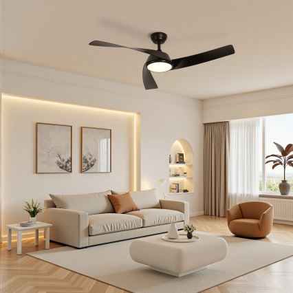 ZEVENTI - Ventilador de teto LED regulável AERYS LED/24W/230V 3000/4000/6000K Wi-Fi Tuya preto + comando remoto