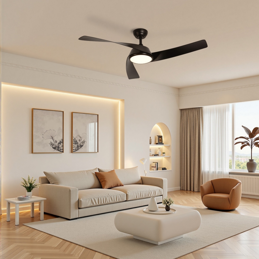 ZEVENTI - Ventilador de teto LED regulável AERYS LED/24W/230V 3000/4000/6000K Wi-Fi Tuya preto + comando remoto