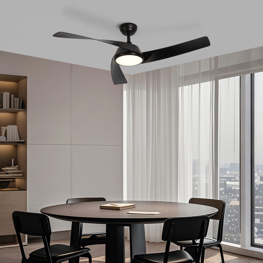 ZEVENTI - Ventilador de teto LED regulável AERYS LED/24W/230V 3000/4000/6000K Wi-Fi Tuya preto + comando remoto