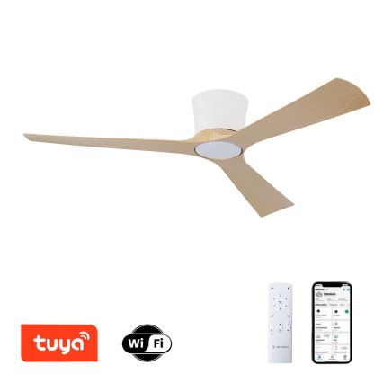 ZEVENTI - Ventilador de teto LED regulável AUREX LED/24W/230V 3000/4000/6000K Wi-Fi Tuya branco/carvalho + controlo remoto