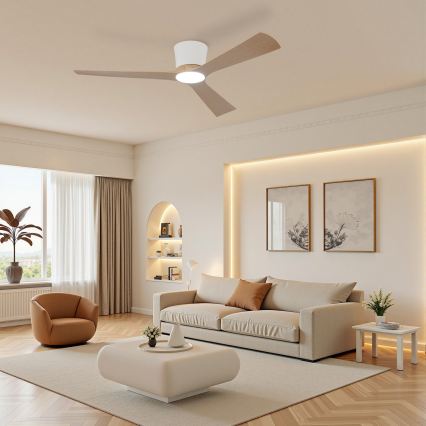 ZEVENTI - Ventilador de teto LED regulável AUREX LED/24W/230V 3000/4000/6000K Wi-Fi Tuya branco/carvalho + controlo remoto
