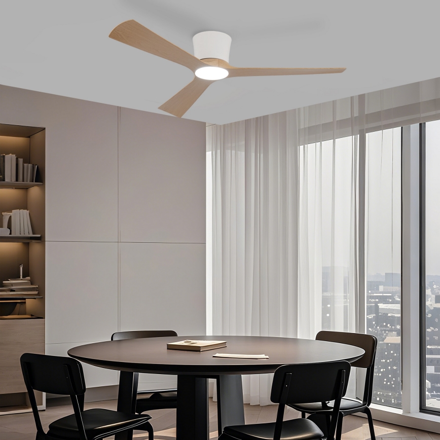 ZEVENTI - Ventilador de teto LED regulável AUREX LED/24W/230V 3000/4000/6000K Wi-Fi Tuya branco/carvalho + controlo remoto