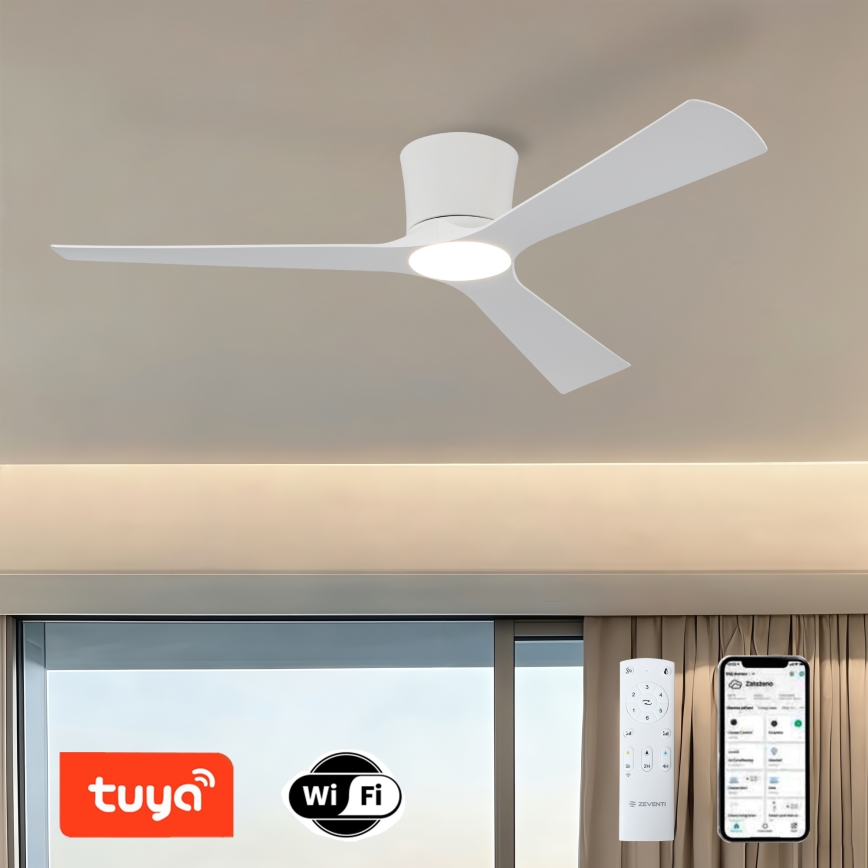 ZEVENTI - Ventilador de teto LED dimerizável AUREX LED/24W/230V 3000/4000/6000K Wi‑Fi Tuya branco + comando remoto