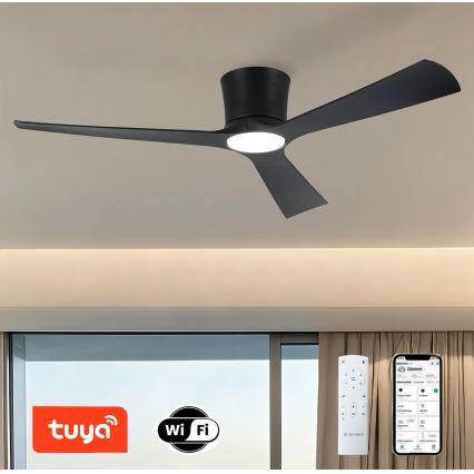 ZEVENTI - Ventilador de teto LED regulável AUREX LED/24W/230V 3000/4000/6000K Wi-Fi Tuya preto + controlo remoto
