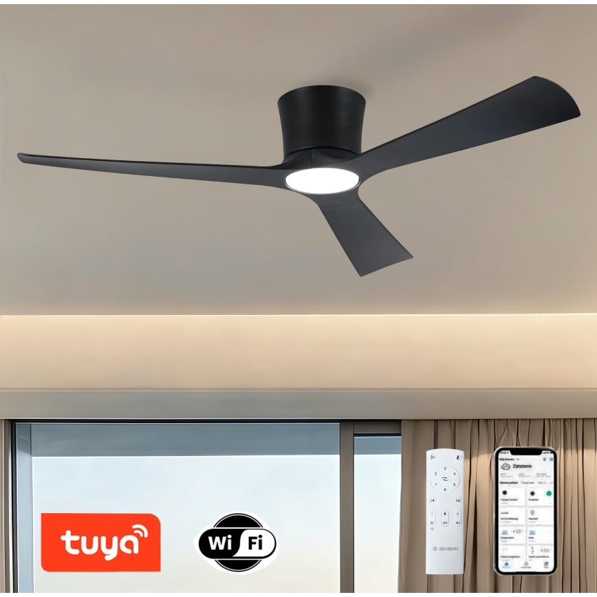 ZEVENTI - Ventilador de teto LED regulável AUREX LED/24W/230V 3000/4000/6000K Wi-Fi Tuya preto + controlo remoto