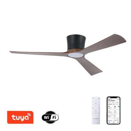 ZEVENTI - Ventilador de teto LED regulável AUREX LED/24W/230V 3000/4000/6000K Wi-Fi Tuya preto/nogueira + comando remoto