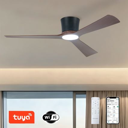 ZEVENTI - Ventilador de teto LED regulável AUREX LED/24W/230V 3000/4000/6000K Wi-Fi Tuya preto/nogueira + comando remoto