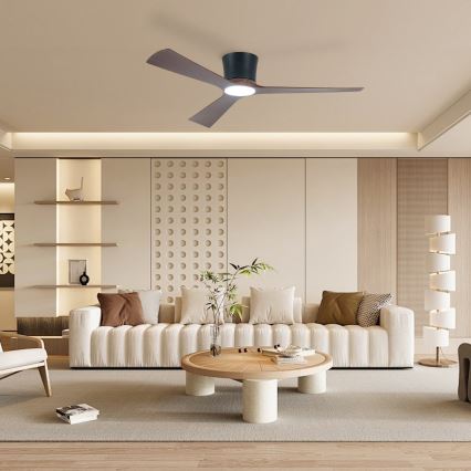 ZEVENTI - Ventilador de teto LED regulável AUREX LED/24W/230V 3000/4000/6000K Wi-Fi Tuya preto/nogueira + comando remoto