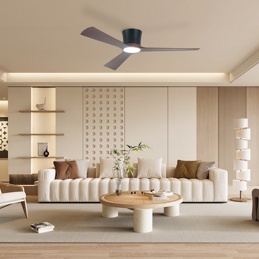 ZEVENTI - Ventilador de teto LED regulável AUREX LED/24W/230V 3000/4000/6000K Wi-Fi Tuya preto/nogueira + comando remoto