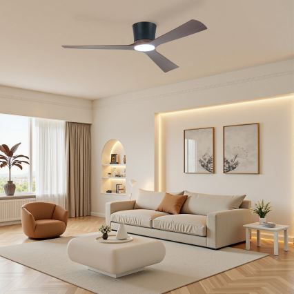 ZEVENTI - Ventilador de teto LED regulável AUREX LED/24W/230V 3000/4000/6000K Wi-Fi Tuya preto/nogueira + comando remoto