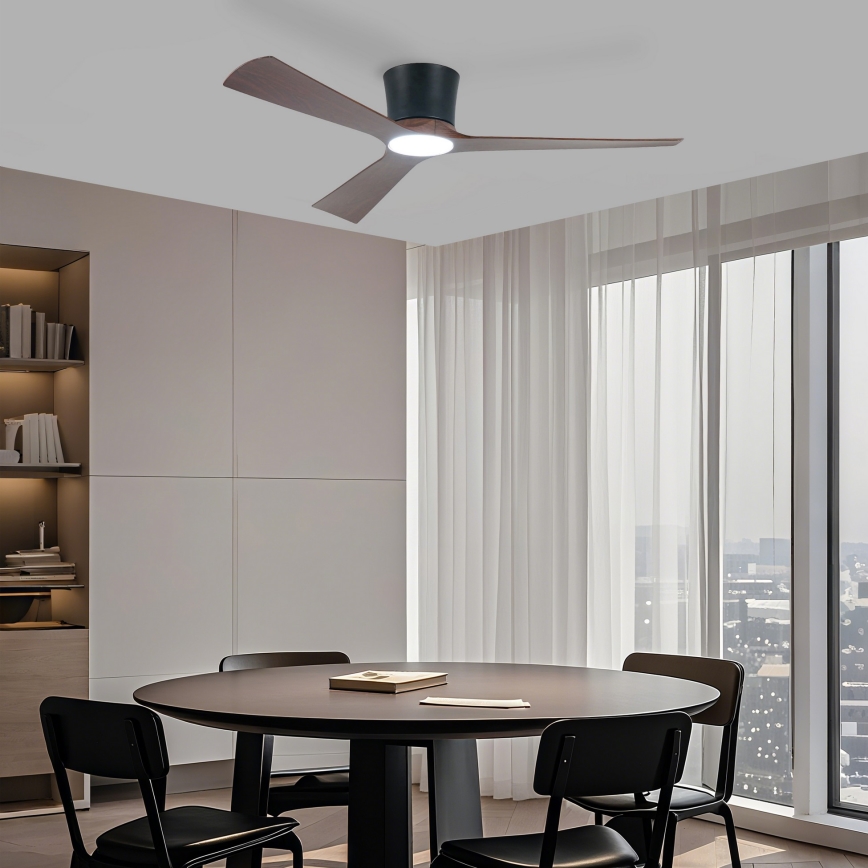 ZEVENTI - Ventilador de teto LED regulável AUREX LED/24W/230V 3000/4000/6000K Wi-Fi Tuya preto/nogueira + comando remoto