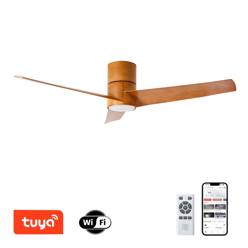 ZEVENTI - Ventilador de teto LED BARROSA LED/18W/230V 3000/4000/6000K Wi‑Fi Tuya castanho + controlo remoto