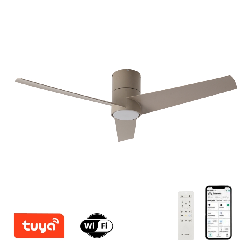 ZEVENTI - Ventilador de teto LED BARROSA LED/18W/230V 3000/4000/6000K Wi-Fi Tuya bege + controlo remoto