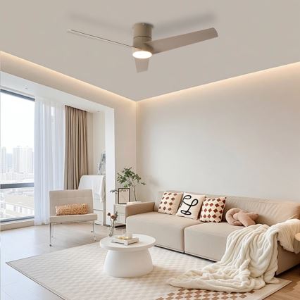 ZEVENTI - Ventilador de teto LED BARROSA LED/18W/230V 3000/4000/6000K Wi-Fi Tuya bege + controlo remoto