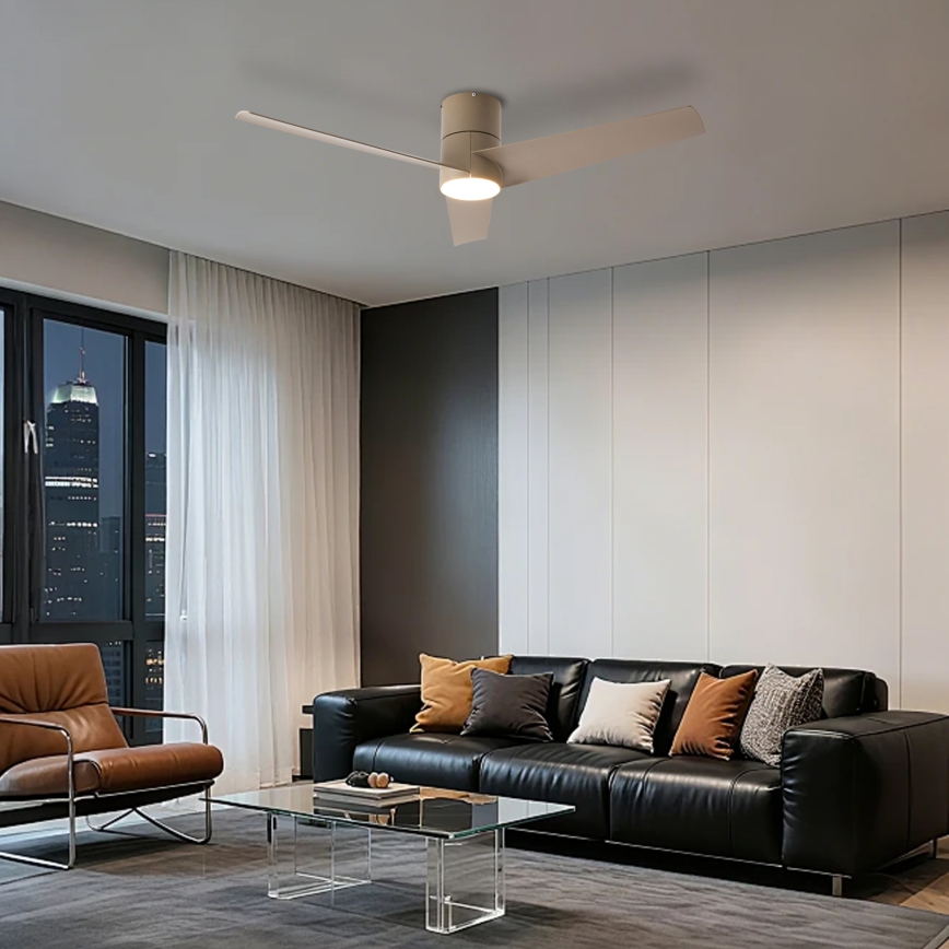 ZEVENTI - Ventilador de teto LED BARROSA LED/18W/230V 3000/4000/6000K Wi-Fi Tuya bege + controlo remoto