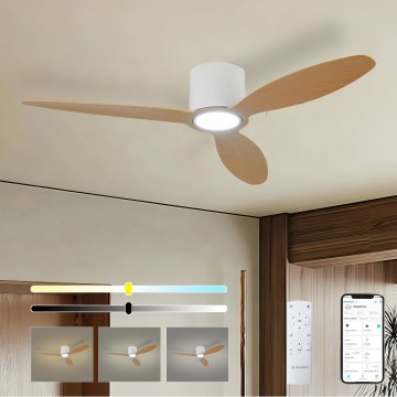 ZEVENTI - Ventilador de teto LED dimerizável VENTORA LED/24W/230V 3000/4000/6000K Wi-Fi Tuya branco/carvalho + controlo remoto