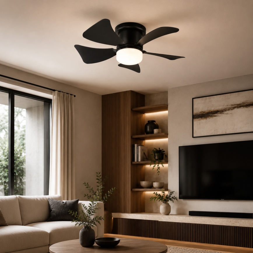 ZEVENTI - Ventilador de teto LED regulável MUNDAKA LED/10W/230V 3000-6500K preto + comando à distância