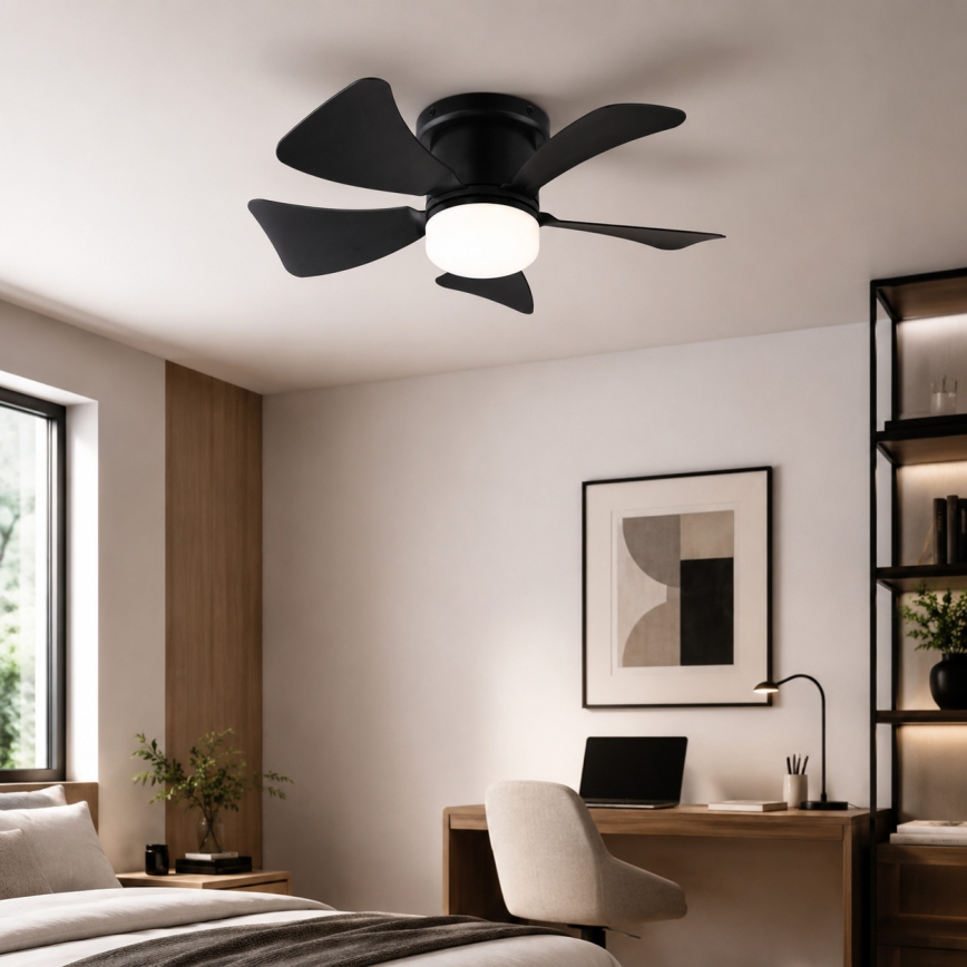 ZEVENTI - Ventilador de teto LED regulável MUNDAKA LED/10W/230V 3000-6500K preto + comando à distância