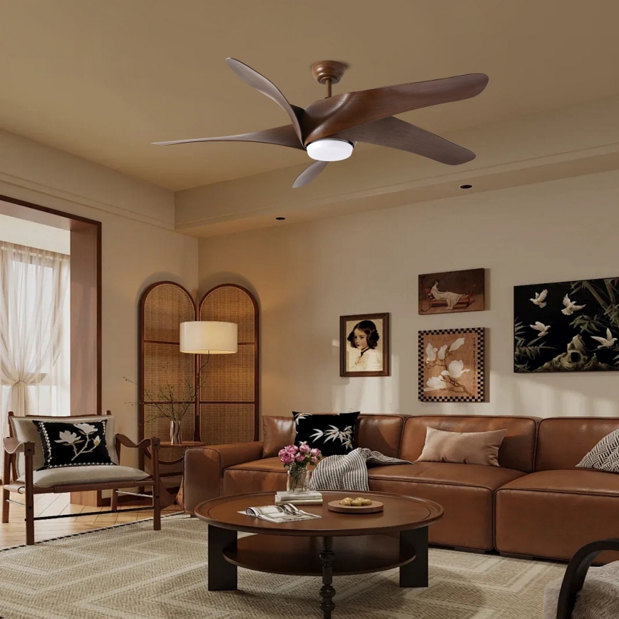 ZEVENTI - Ventilador de teto LED LUCCA LED/18W/230V 3000/4000/6000K Wi-Fi Tuya castanho + comando remoto