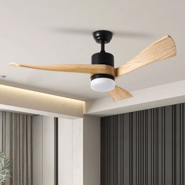 ZEVENTI - Ventilador de teto LED NATURITO LED/18W/230V 3000/4000/6000K Wi-Fi Tuya preto/carvalho + controlo remoto