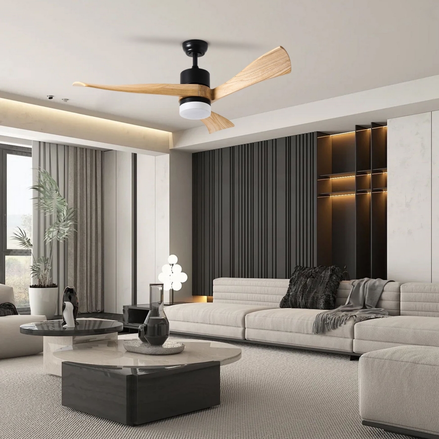ZEVENTI - Ventilador de teto LED NATURITO LED/18W/230V 3000/4000/6000K Wi-Fi Tuya preto/carvalho + controlo remoto