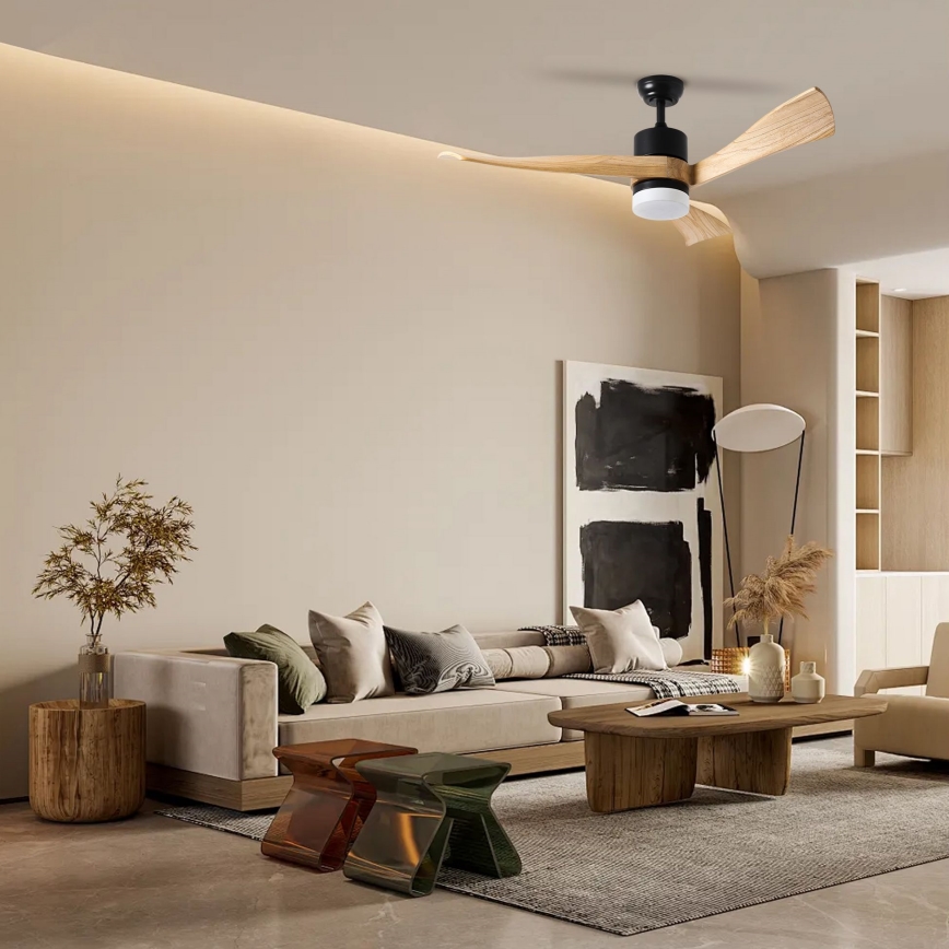 ZEVENTI - Ventilador de teto LED NATURITO LED/18W/230V 3000/4000/6000K Wi-Fi Tuya preto/carvalho + controlo remoto