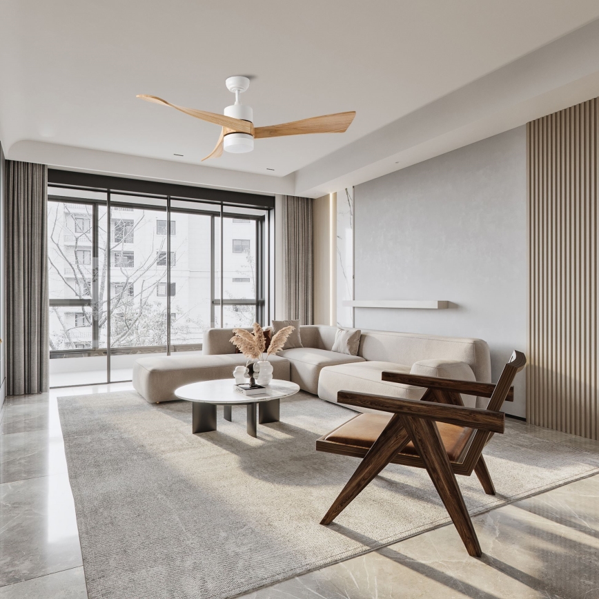 ZEVENTI - Ventilador de teto LED NATURITO LED/18W/230V 3000/4000/6000K Wi-Fi Tuya branco/carvalho + controlo remoto