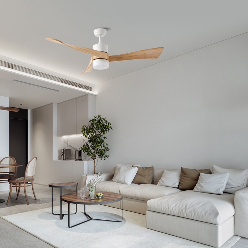 ZEVENTI - Ventilador de teto LED NATURITO LED/18W/230V 3000/4000/6000K Wi-Fi Tuya branco/carvalho + controlo remoto