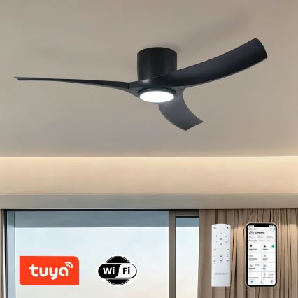 ZEVENTI - Ventilador de teto LED dimerizável ORBITO LED/24W/230V 3000/4000/6000K Wi-Fi Tuya preto + controlo remoto