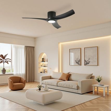 ZEVENTI - Ventilador de teto LED dimerizável ORBITO LED/24W/230V 3000/4000/6000K Wi-Fi Tuya preto + controlo remoto