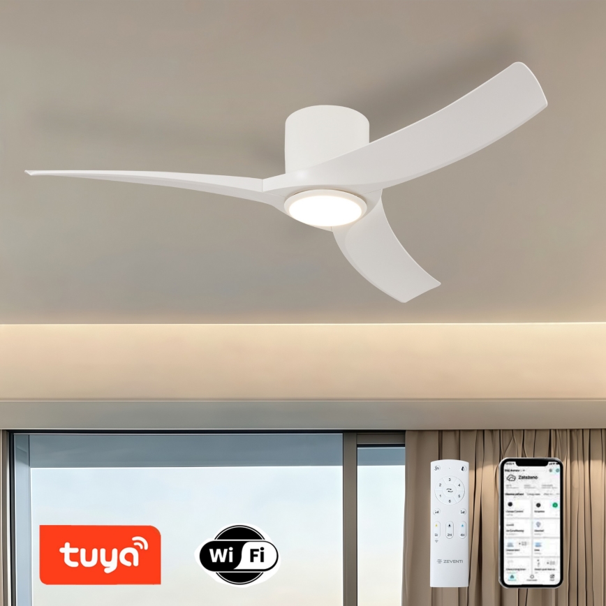 ZEVENTI - Ventilador de teto LED dimerizável ORBITO LED/24W/230V 3000/4000/6000K Wi-Fi Tuya branco + controlo remoto