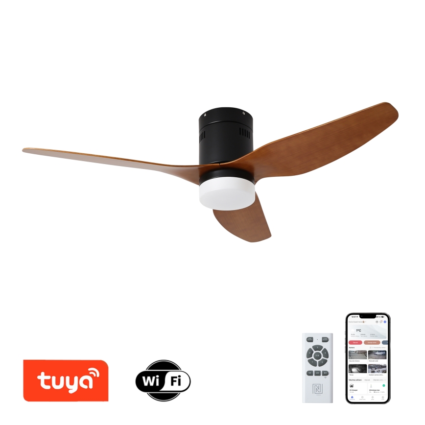 ZEVENTI - Ventilador de teto LED PADUA LED/18W/230V 3000/4000/6000K Wi-Fi Tuya preto/castanho + controlo remoto