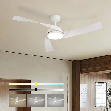 ZEVENTI - Ventilador de teto LED regulável AERYS LED/24W/230V 3000/4000/6000K Wi-Fi Tuya branco + controlo remoto