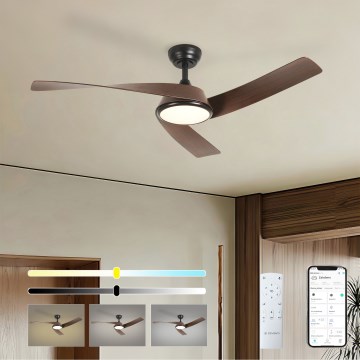 ZEVENTI - Ventilador de teto LED regulável AERYS LED/24W/230V 3000/4000/6000K Wi-Fi Tuya preto/nogueira + comando à distância