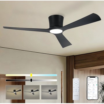 ZEVENTI - Ventilador de teto LED regulável AUREX LED/24W/230V 3000/4000/6000K Wi-Fi Tuya preto + controlo remoto