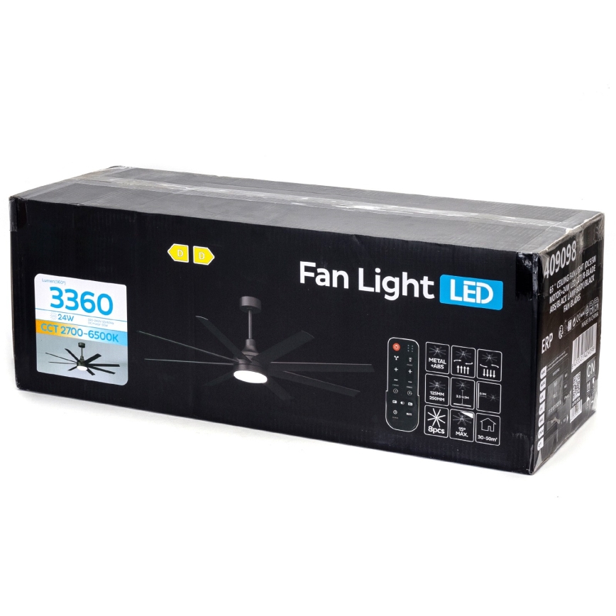 ZEVENTI - Ventilador de teto LED dimerizável WALKIKI LED/24W/230V 2700-6500K 165 cm preto + controlo remoto