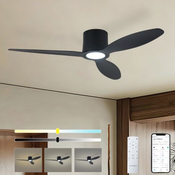 ZEVENTI - Ventilador de teto LED regulável VENTORA LED/24W/230V 3000/4000/6000K Wi-Fi Tuya preto + controlo remoto