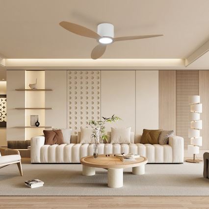 ZEVENTI - Ventilador de teto LED dimerizável VENTORA LED/24W/230V 3000/4000/6000K Wi-Fi Tuya branco/carvalho + controlo remoto