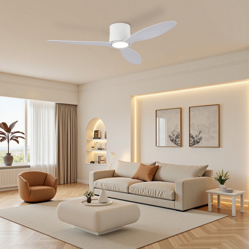 ZEVENTI - Ventilador de teto LED dimerizável VENTORA LED/24W/230V 3000/4000/6000K Wi-Fi Tuya branco + controlo remoto