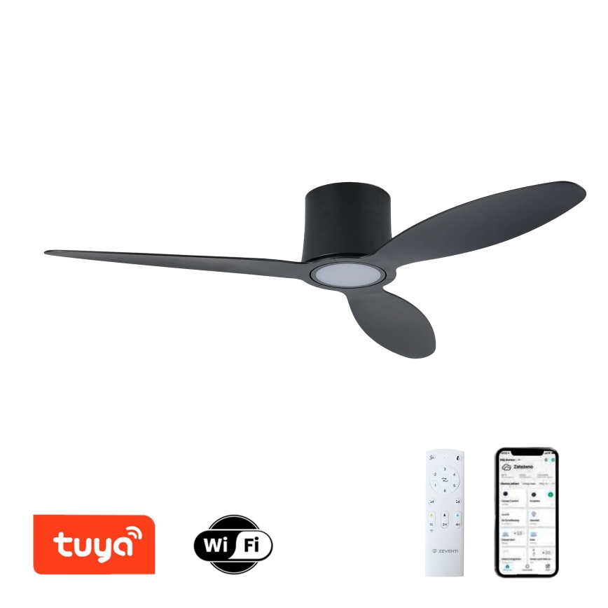 ZEVENTI - Ventilador de teto LED dimerizável VENTORA LED/24W/230V 3000/4000/6000K Wi-Fi Tuya preto + controlo remoto