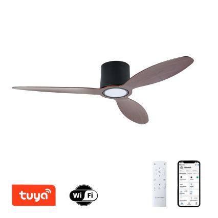 ZEVENTI - Ventilador de tecto LED regulável VENTORA LED/24W/230V 3000/4000/6000K Wi-Fi Tuya preto/nogueira + controlo remoto