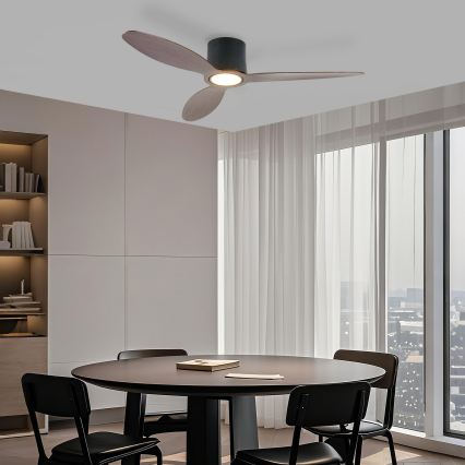 ZEVENTI - Ventilador de tecto LED regulável VENTORA LED/24W/230V 3000/4000/6000K Wi-Fi Tuya preto/nogueira + controlo remoto