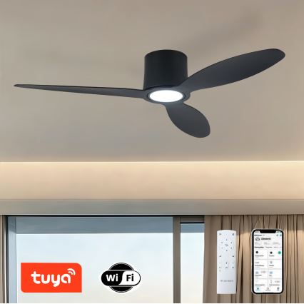 ZEVENTI - Ventilador de teto LED dimerizável VENTORA LED/24W/230V 3000/4000/6000K Wi-Fi Tuya preto + controlo remoto