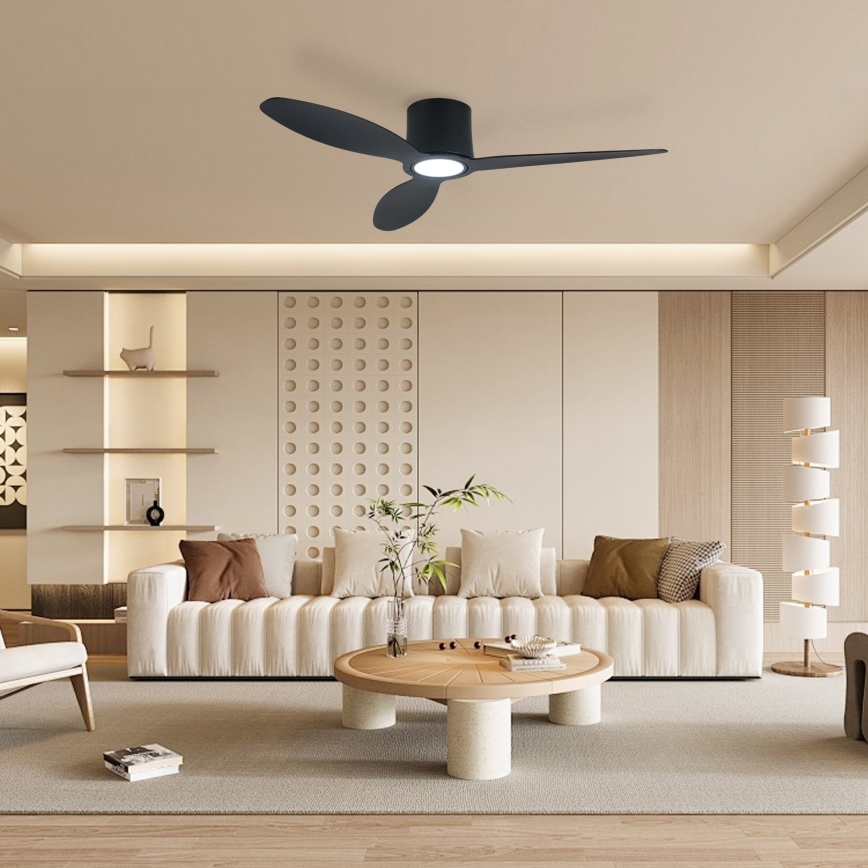 ZEVENTI - Ventilador de teto LED dimerizável VENTORA LED/24W/230V 3000/4000/6000K Wi-Fi Tuya preto + controlo remoto