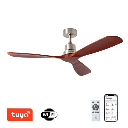 ZEVENTI - Ventilador de teto LIONI Wi-Fi Tuya cromo mate/carvalho + controlo remoto