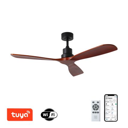 ZEVENTI - Ventilador de teto LIONI Wi-Fi Tuya preto/carvalho + controlo remoto
