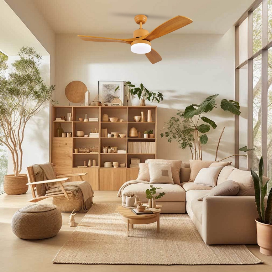 ZEVENTI - Ventilador de teto LED MARE LED/24W/230V 3000/4000/6000K Wi-Fi Tuya carvalho + controlo remoto