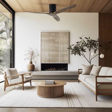 ZEVENTI - Ventilador de tecto SPELLO Wi-Fi Tuya preto/carvalho + comando remoto